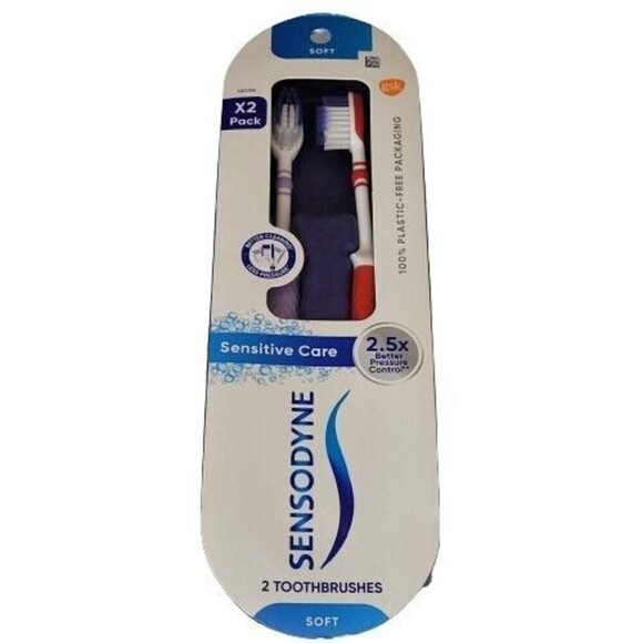 Sensodyne Sensitive Care Soft Toothbrush 2 Pack Purple and Red - Picture 1 of 3